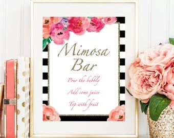 Mimosa Bar Sign, Stripes Bar sign, Bubbly Bar Sign, Mimosa Sign, Wedding Sign, Flower Mimosa Bar Sign, Bridal Shower Sign, Floral, Printable