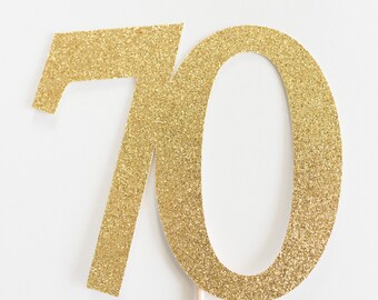 70 Cake Topper, 70th Birthday, Anniversary, Seventieth, Seventy, Gold Glitter, Party Decor, Decoration, Milestone Theme