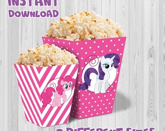 My Little Pony party popcorn box (pink color), Printable My Little Pony party Boxes, My Little Pony Party decoration, instant download, DIY.