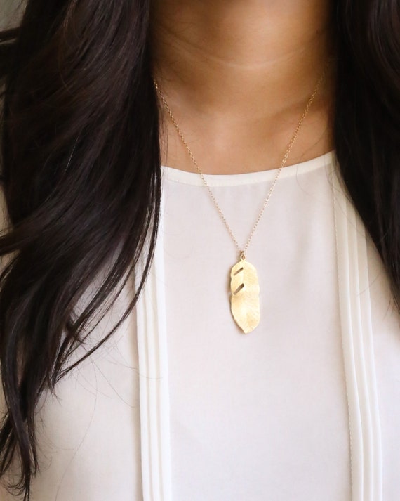 Gold Leaf necklace leaf pendant necklace Boho long by SUMEjewelry