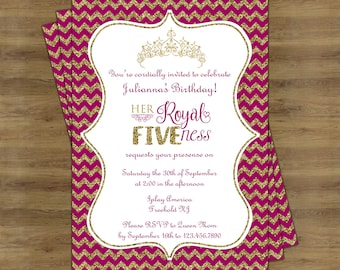Her Royal Fiveness Birthday Invitation; Pink and Gold Birthday Invitation; Royal Birthday Invitation; Royal Birthday Party Invitation