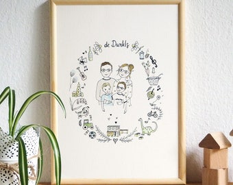Family portrait illustration / / custom family image