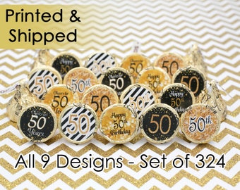 50th Birthday Party Decorations - 50th Birthday Gold & Black - 50th Birthday Party Favors - 50 Over the Hill - Cheers to 50 - 324 Stickers