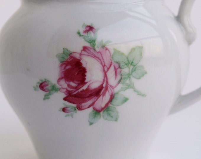 rose flower gravy boat Vintage Soviet creamer White ceramic milk jug Rose Christmas gift for her Retro table setting