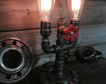 Table Pipe Lamp, Steampunk Vintage Edison Lighting.