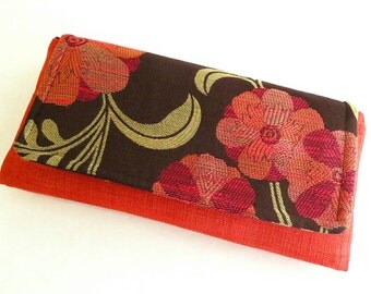 Red clutch purse - flower clutch - fabric purses - foldover clutch - handmade handbags - evening clutch - spring purse - floral handbag