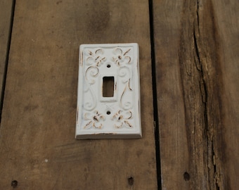 Distressed Cream White Light Switch Plate Cover