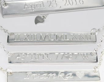 925 Sterling Silver Bar Necklace, Coordinates Necklace,Latitude Longitude Necklace,Gold Bar Necklace,Personalize Bar Necklace,Bar Necklace