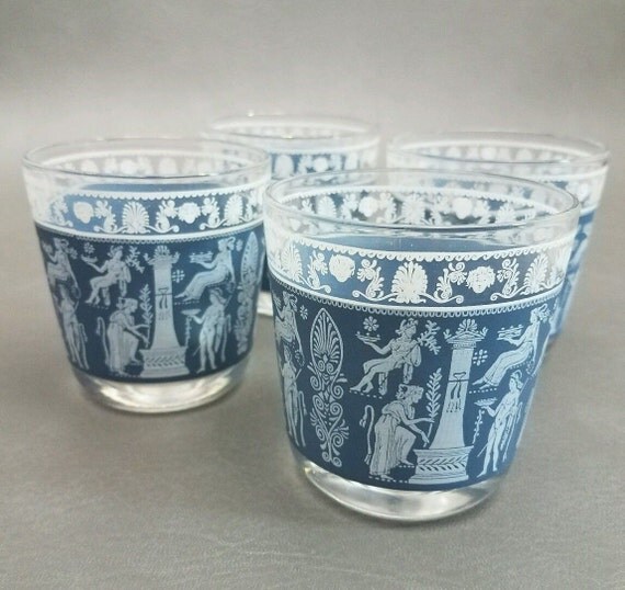 Jeanette Jasperware Greek / Roman Glasses Blue Tumblers