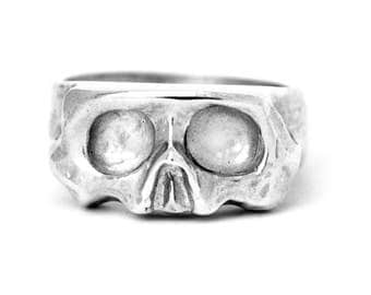 Sliced Silver Skull Ring