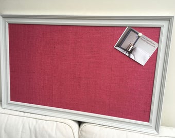 Hessian pin board. Hessian bulletin board. Hessian memo board. Hessian message board. Pink pin board. Pink cork board. Fabric notice board.