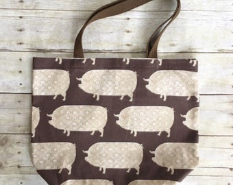 Reusable Grocery Tote, Reusable Bag, Market Bag, Pig Bags, Animal Kitchen Gift, Pig Theme Gift, Farm Kitchen Gifts, Pig Gift