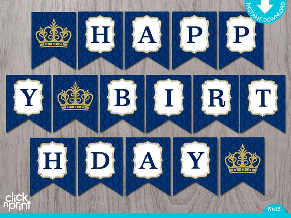 Prince Birthday Navy Blue and Gold Glitter Print Youself 