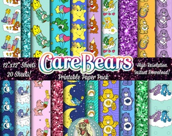 CAREBEARS Digital Paper Pack, Care Bears, Carebear Birthday, Care Bears Vintage, Care Bears Birthday, Care Bears Party Supplies
