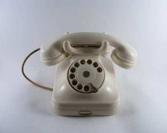 Vintage 1960's White Bakelite Rotary Telephone Pupin Yugoslavia Working Condition