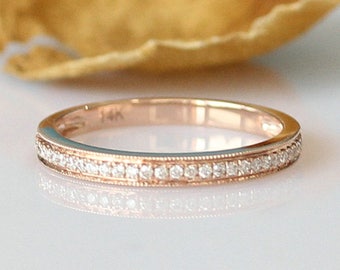 Perfect Match Ring!!!Half Eternity Diamond Band 14k Rose Gold Wedding Band Anniversary Ring Diamond Ring Rose Gold Ring Diamond Wedding Ring