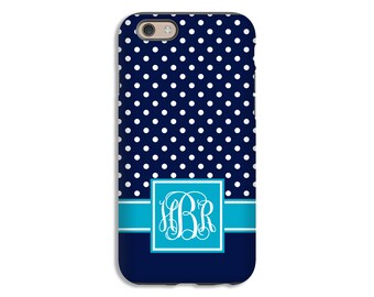 Monogram iPhone 7 case, navy polka dot iPhone 7 Plus case, 6s Plus case/6 plus case, iPhone 6 case/6s case, 3D iPhone case, iPhone 5s cases