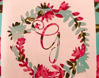 Free Shipping! Floral wreath monogram Decal for cup/laptop/mug