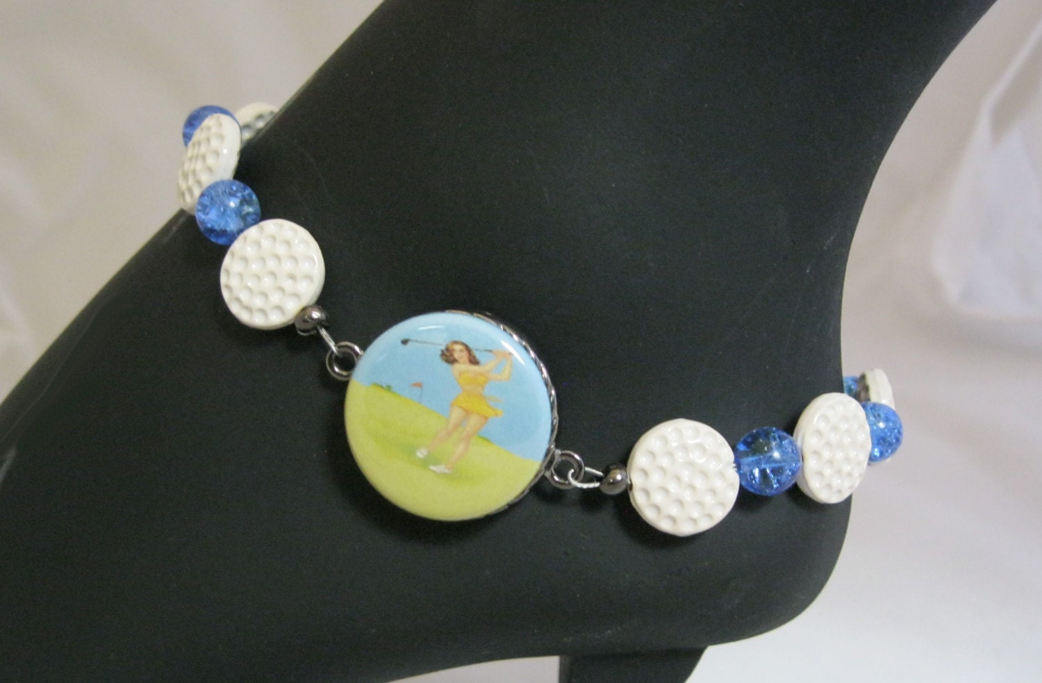 Golf Ball Marker Ankle Bracelet Flat Ceramic Golf Ball Beads