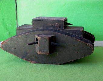 Folk Art Like Wood WWI Toy Tank, Marked "US Autocrat Tank" Likely 1920's
