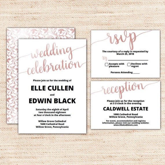 Rose Gold Wedding Invitation Template 5