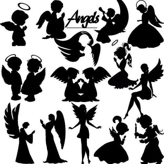 Angel Die Cut Out Silhouette Set 15 x assorted angels. Great