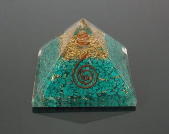 Orgone Pyramid, Turquoise Pyramid, Crystal pyramid spiritual handmade Pyramid, Chakra pyramid, Crystal point pyramid