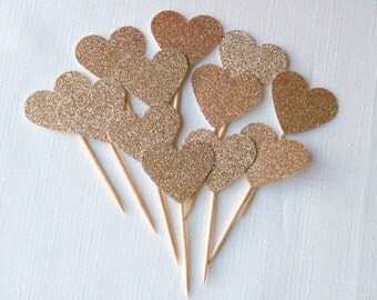 12 DOUBLE SIDED Rose gold glitter Heart cupcake toppers, rustic wedding cupcake toppers, rose gold wedding, rose gold cupcake toppers, i do