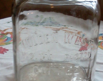 Golden West Coffee glass jar. Glass cookie jar. Large glass storage jar.