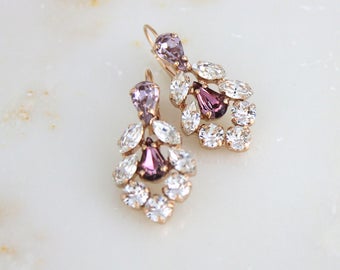 Rose Gold crystal earrings, Rose gold Bridal earrings, Bridal jewelry, Bridesmaid earrings, Swarovski earrings, Wedding earrings Chandelier