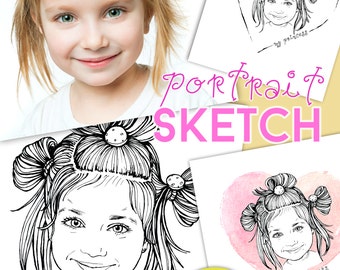 Custom Girl Portrait, Child Portrait Drawing, Portrait Sketch, Custom Child Portrait, Personalized Portrait, Child Portrait on Photo K-58