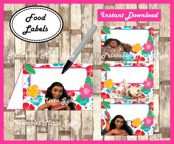 Moana Food labels printable Moana party food tent cards