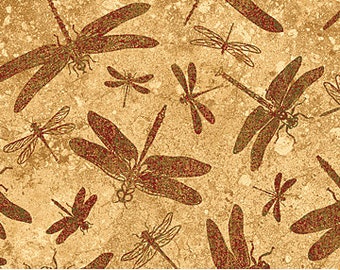 100% Cotton by Half Yard increments Stonehenge Meadow tan dragonfly fabric by Northcott (39148-37)