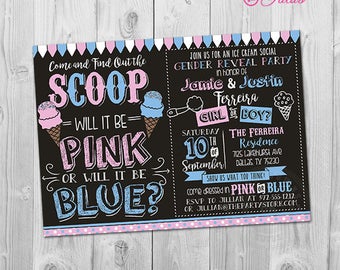 Ice Cream Gender Reveal Invitation, Ice Cream Gender Reveal Party Invitation, Printable What's the Scoop Gender Reveal Invite, Pink or Blue
