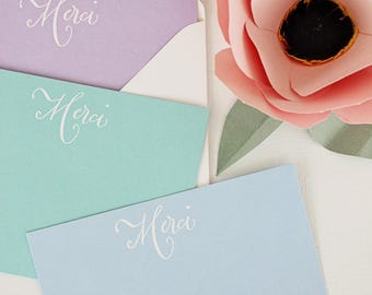 Embossed Note Cards, Merci, Flat Note Cards, Thank You Notes, Stationery Sets