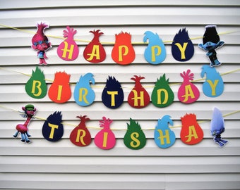 Trolls Birthday Party Banner - Trolls Banner - Personalized Trolls Birthday Banner - Trolls Party Decorations - Trolls Sign
