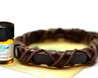 Cross Wrapped Leather Essential Oil Bracelet - With Choice of Essential Oil