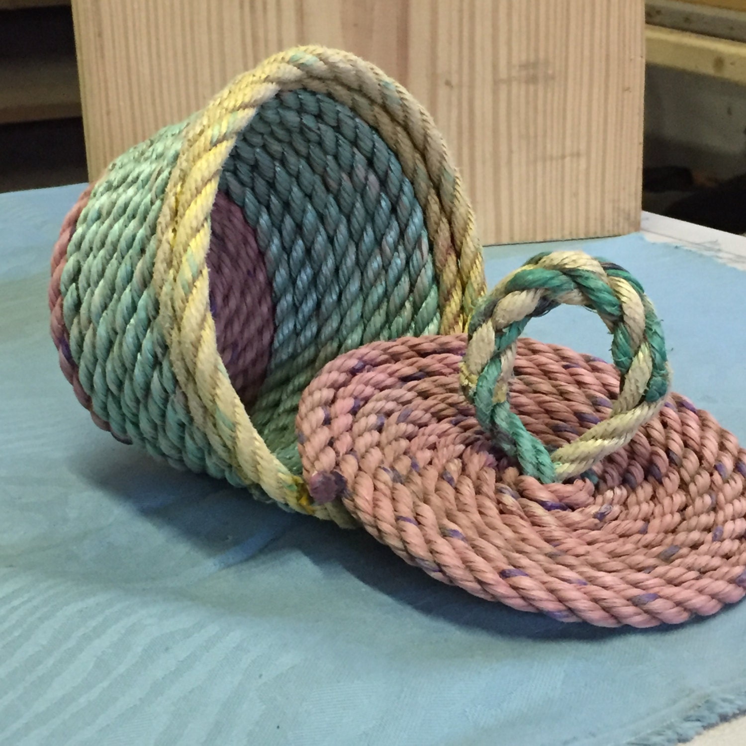 Handmade recycled lobster rope basket_Original design_nautical