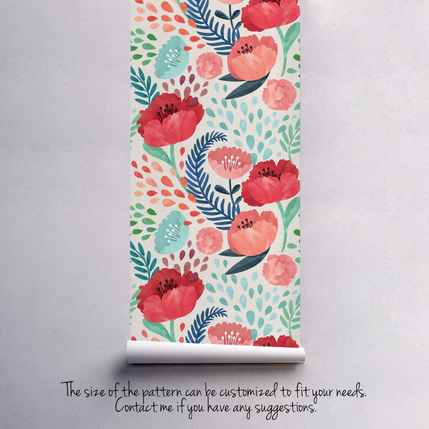 Vintage poppy flower wallpaper Nursery wallpaper Vintage