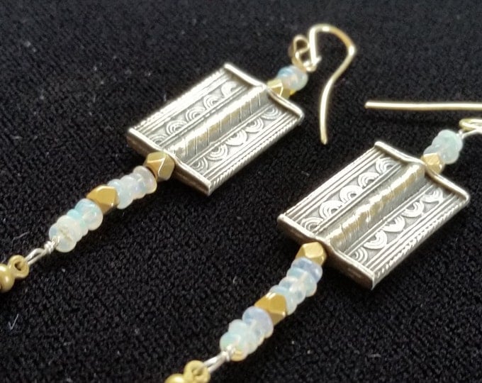 Ethiopian Opal Earrings with 14K Gold Filled, Sterling Silver and African Brass