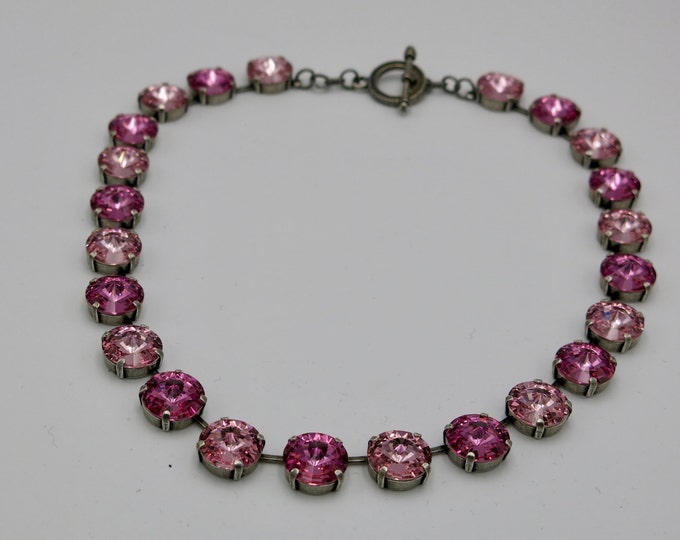Pink Lady! Chic in this alluring large 14mm Swarovski crystal rivoli necklace. Perfect sparkly finish to your Valentine's day outfit!