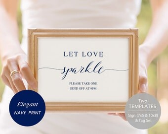 Sparkler Send Off Sign, PDF Template, Sparkler Sign, Let Love Shine Sign, Sparkler Send Off, Wedding Sparkler Tags, Instant Download, navy