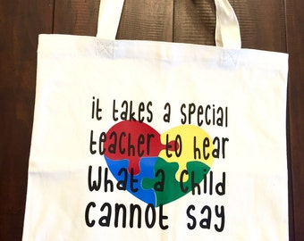 Autism teacher canvas tote bag