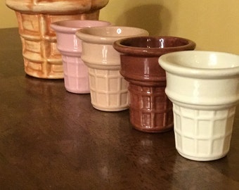 Large Ceramic Ice Cream Cone & Bowl Set