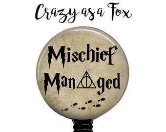 Mischief Managed Badge Reel, Retractable ID Badge Holder, Harry Potter Badge Reel, ID Badge Reel