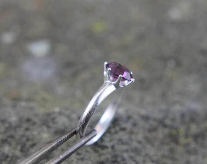 Sterling Silver Amethyst Size 7 Ring, Solitaire February Birthstone, 6 Prong 8 x 6 mm Gemstone, Birthday Gift for Her, Dark Purple Gem