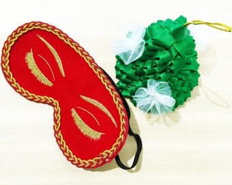 Red Breakfast at Tiffanys Eye Mask Holly Golightly Sleep Mask Audrey Hepburn Sleep Masks Handmade Night Mask with Embroidery Eyelashes Mask
