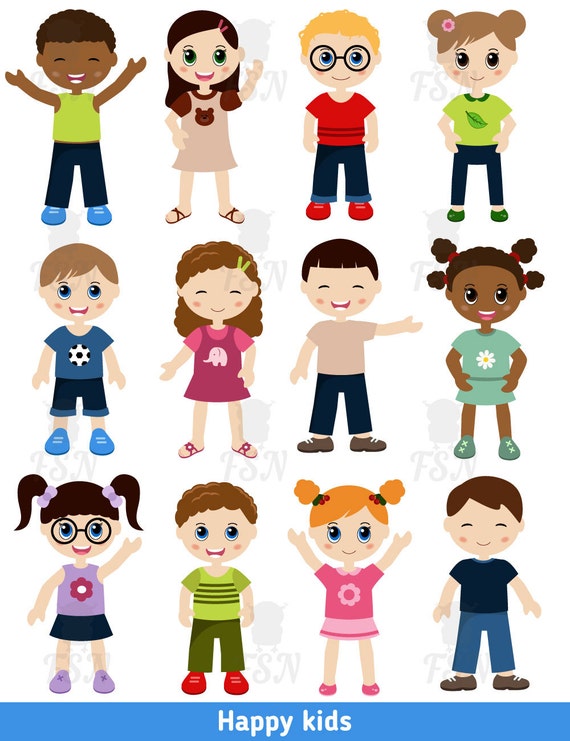 Set of different kids. Digital Clipart. Different kids