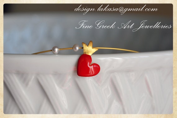 Silver 925 Gold-plated Necklace Enamel Heart Crown