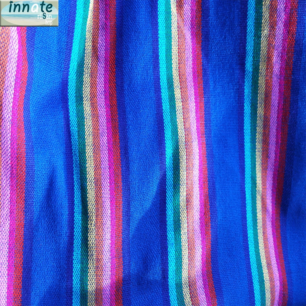 Mexican Cambaya fabric Blue with rainbow # B104 from InnateArtisanShop